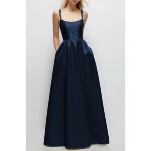 Dessy Collection Navy Blue Satin Corset Gown Size 10 (New)